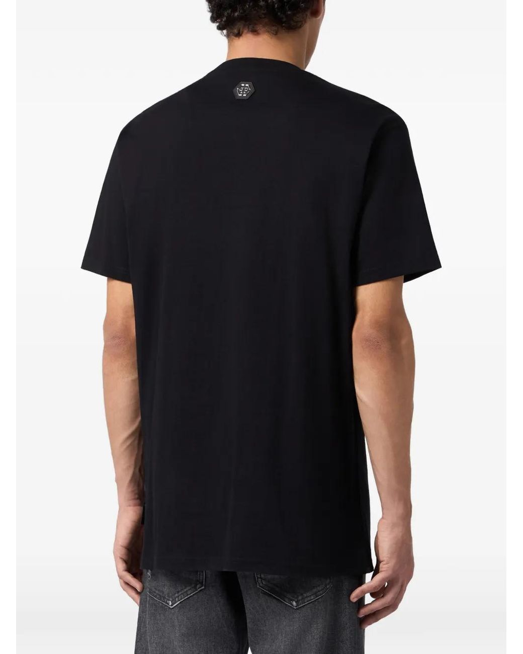 Philipp Plein Black Crystal-Embellished Skull-Print T-Shirt for men