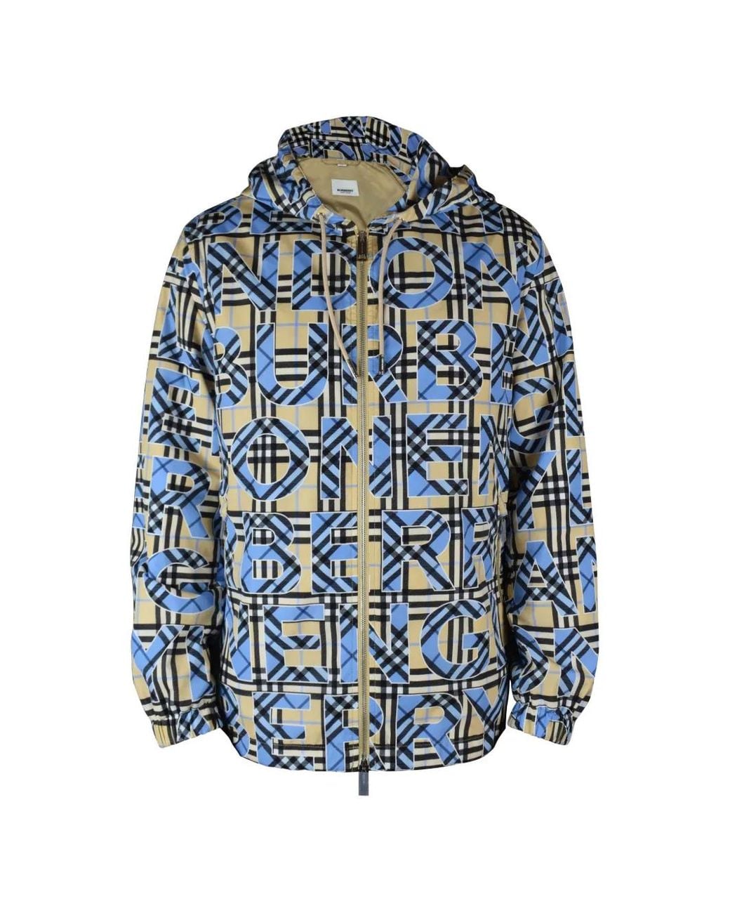Burberry Blue Logo-Print Hooded Jacket for men