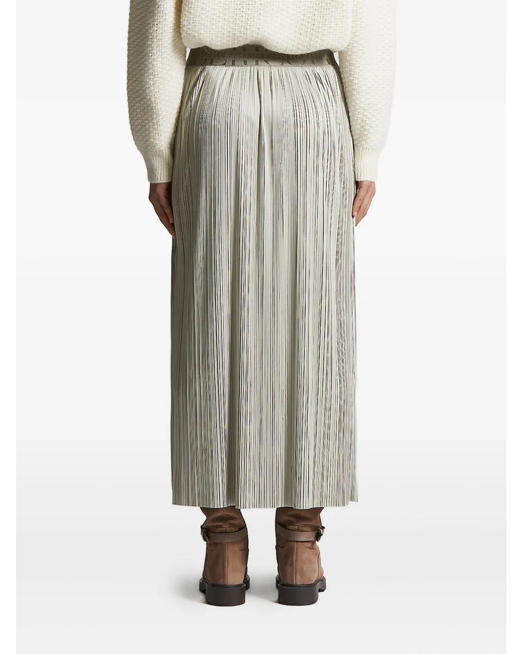 Peserico Natural Pleated Logo-Waistband Skirt