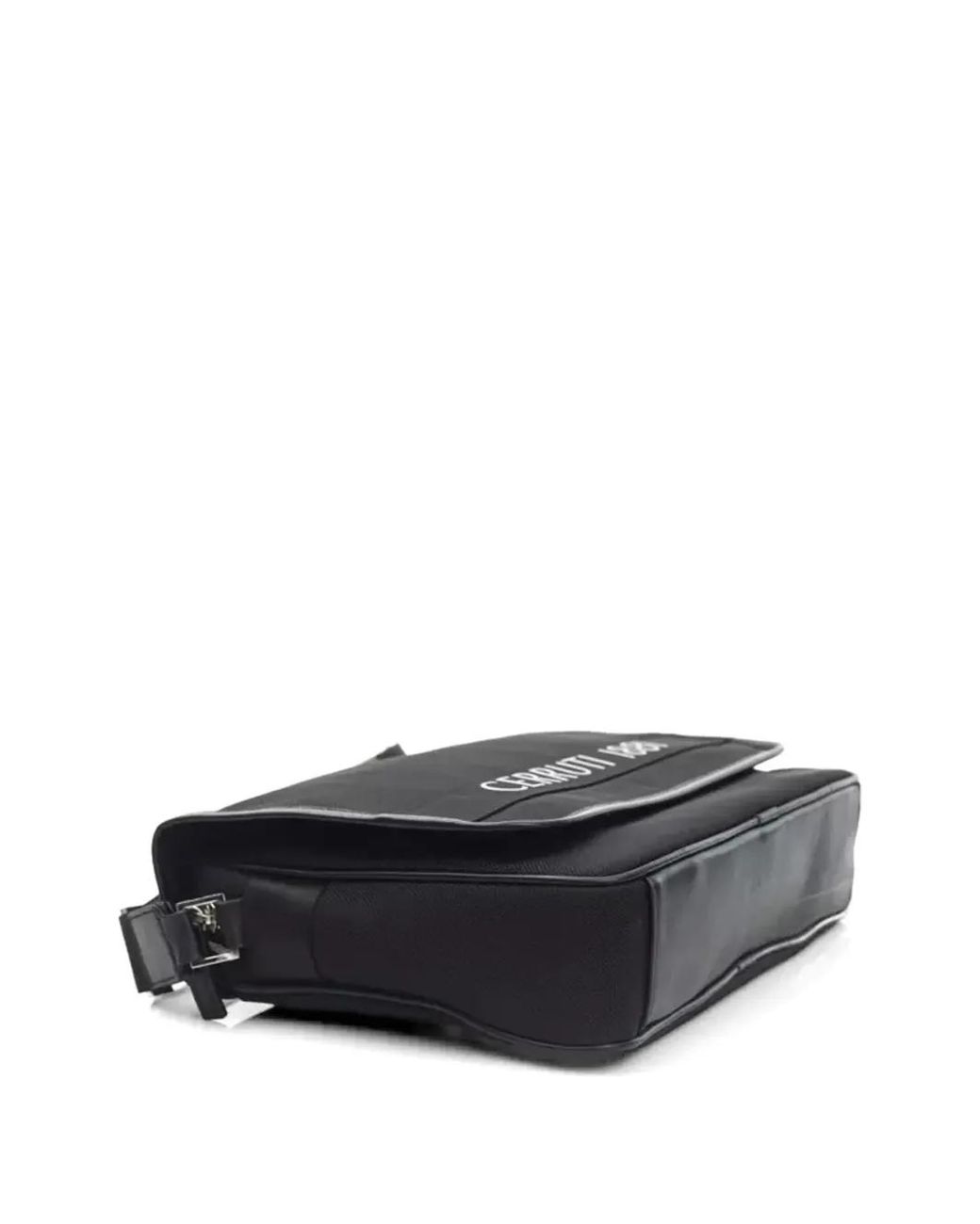 Cerruti 1881 Black Logo-Print Foldover Messenger Bag for men