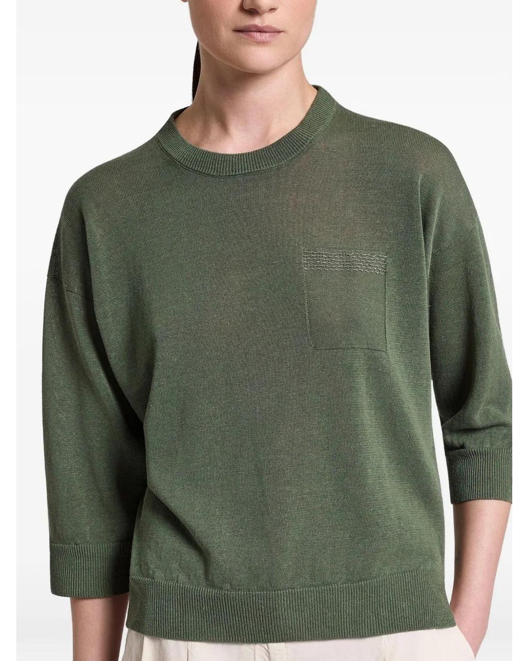 Peserico Green Bead-Embellished Pocket Sweater