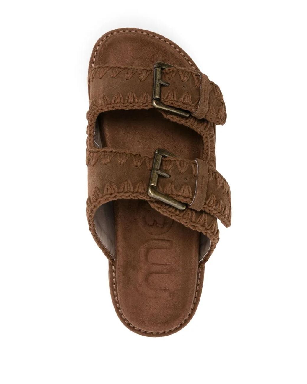 Mou Brown Whipstitch-Trim Suede Slides