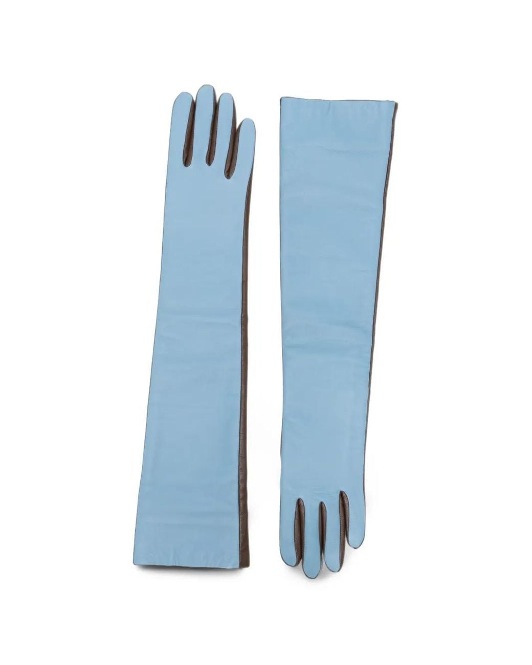 Frankie Shop Blue Veneto Bicolor Long Leather Gloves
