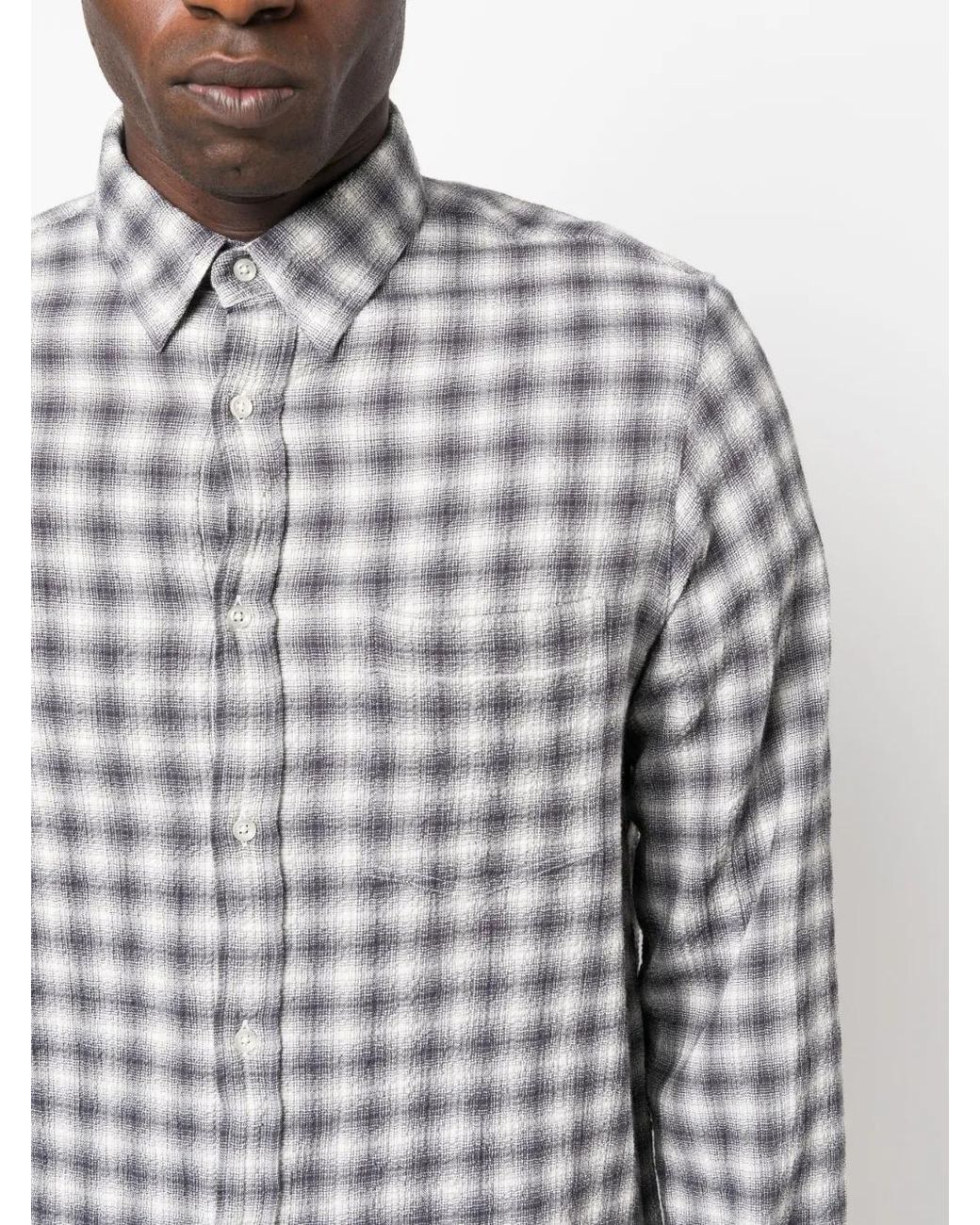Officine Generale Gray Graphic-Print Seersucker Shirt for men