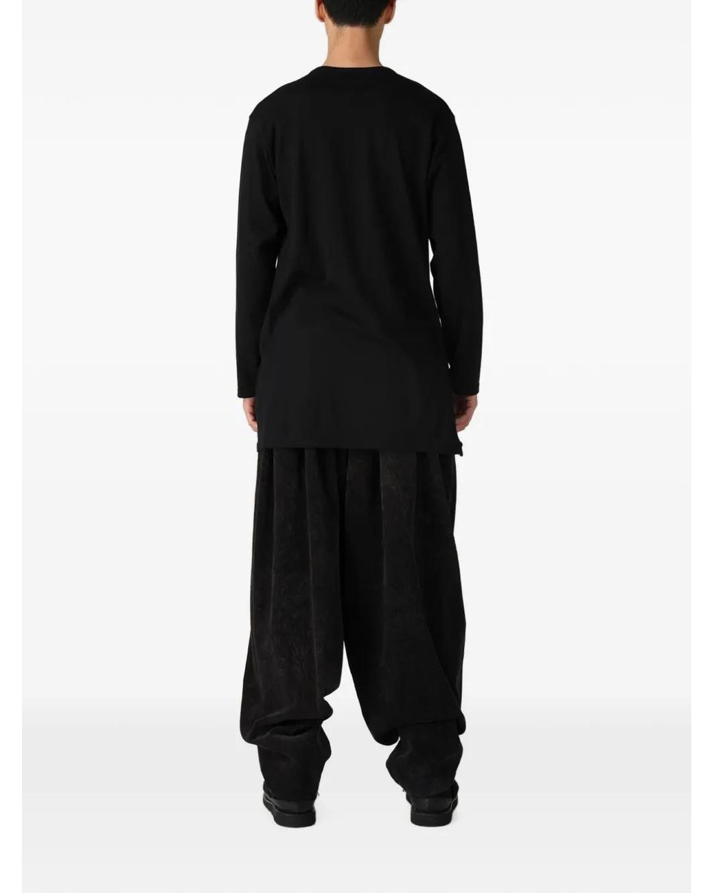 Yohji Yamamoto Black Graphic-Print Button-Slit Long-Sleeved T-Shirt for men