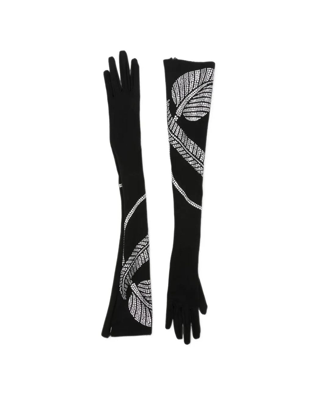 David Koma Black Crystal-Embellished Long Gloves