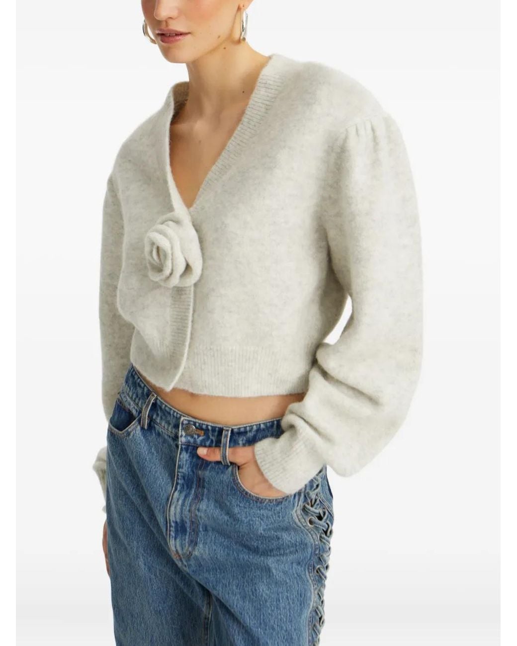 ROTATE BIRGER CHRISTENSEN White Cardigan With Rose Appliqué