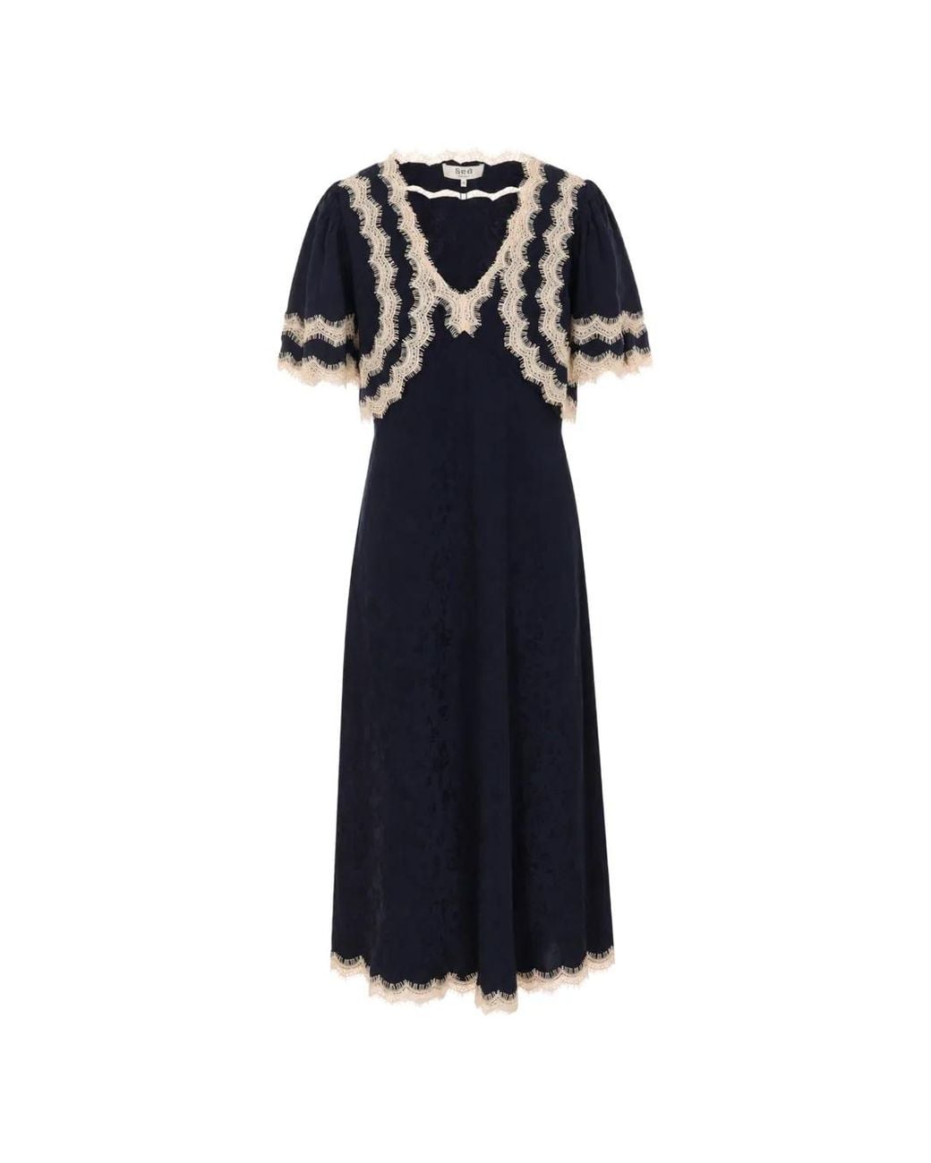 Sea Blue Shay Lace-Trim Floral-Jacquard Midi Dress