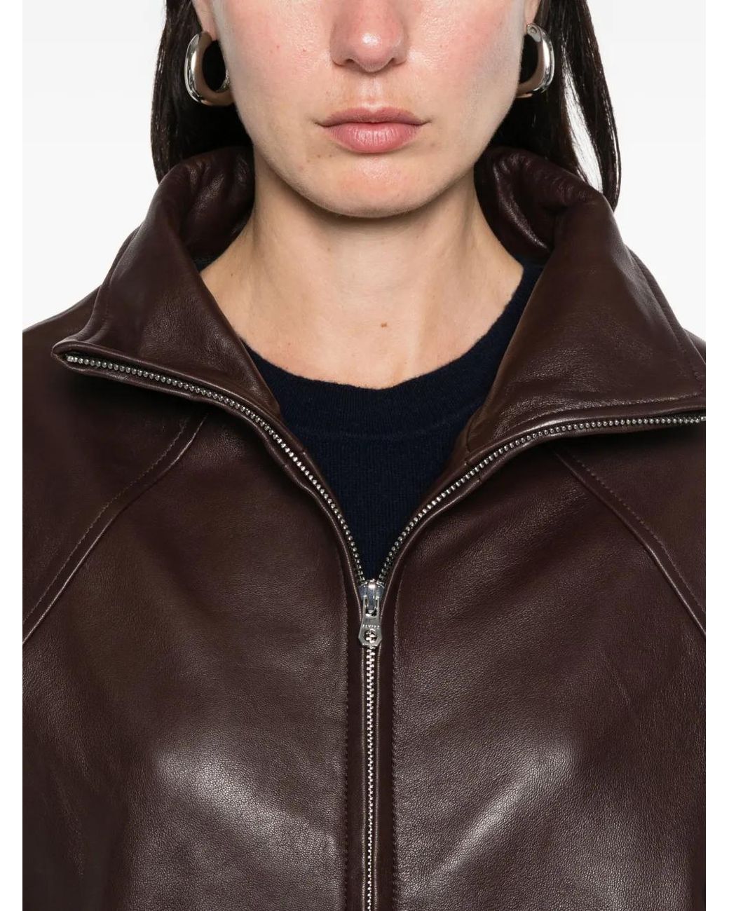 Sandro ジップ ラムスキンレザージャケット Brown