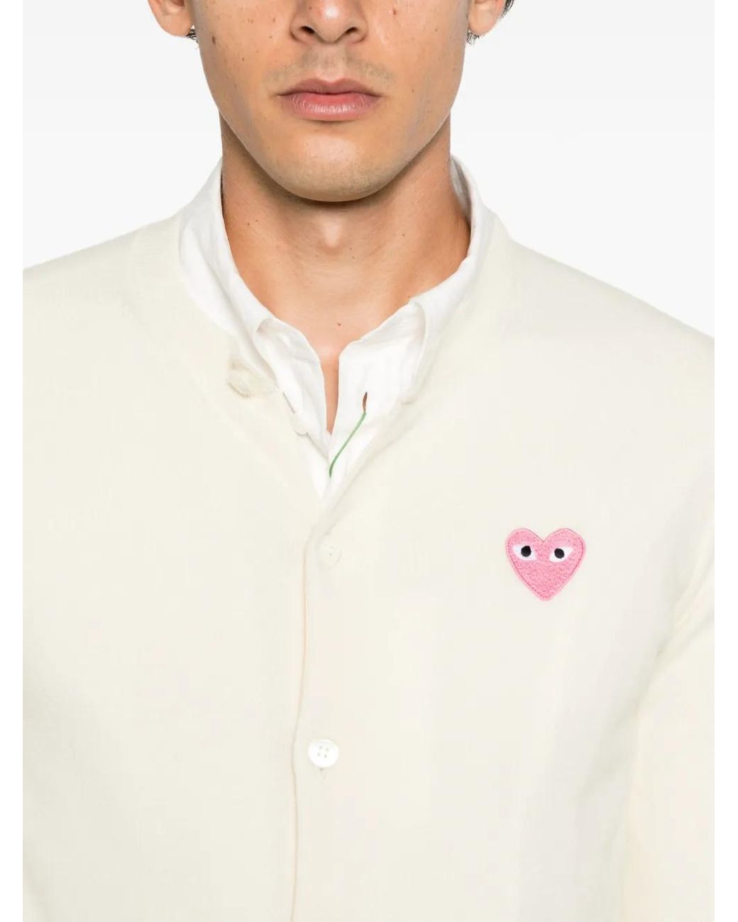 COMME DES GARÇONS PLAY White Heart-Patch Cardigan for men