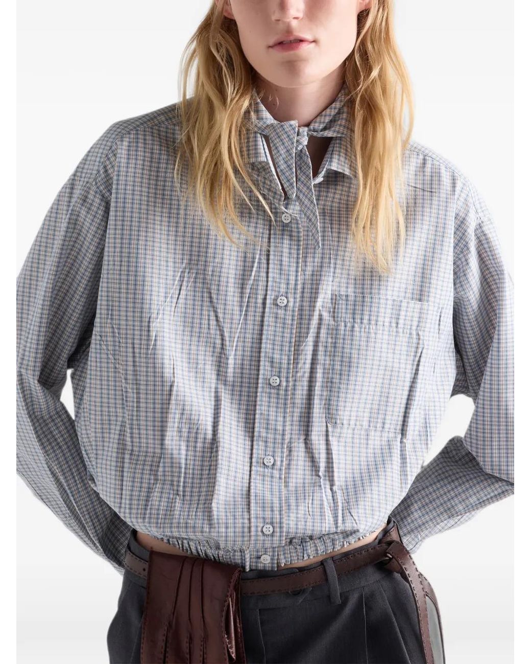 Prada Gray Madras Fabric Shirt