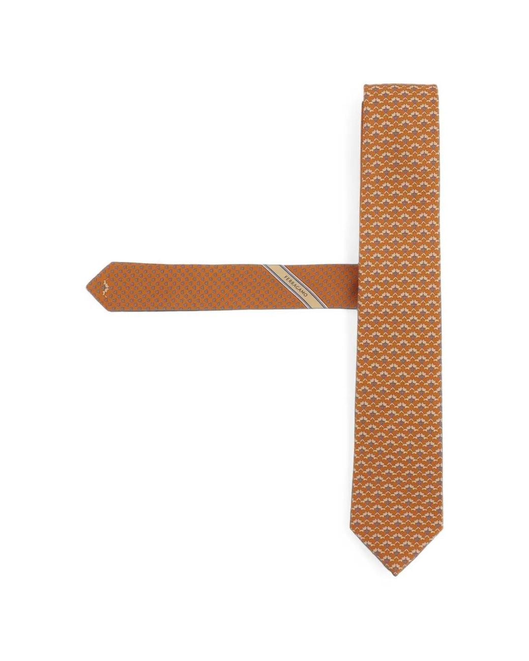 Ferragamo White Patterned Silk Tie for men