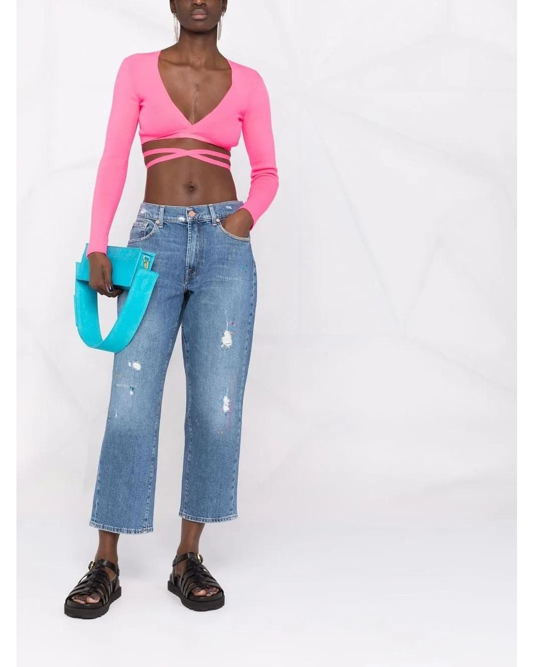 MSGM Pink Lace-up Cropped Top