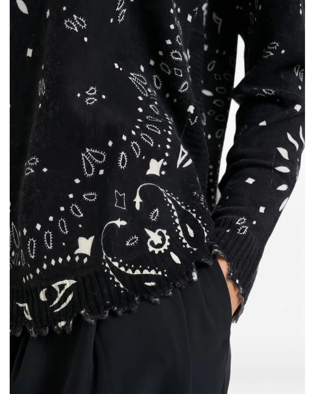 Kujten Black Bandana-Print Distressed Sweater