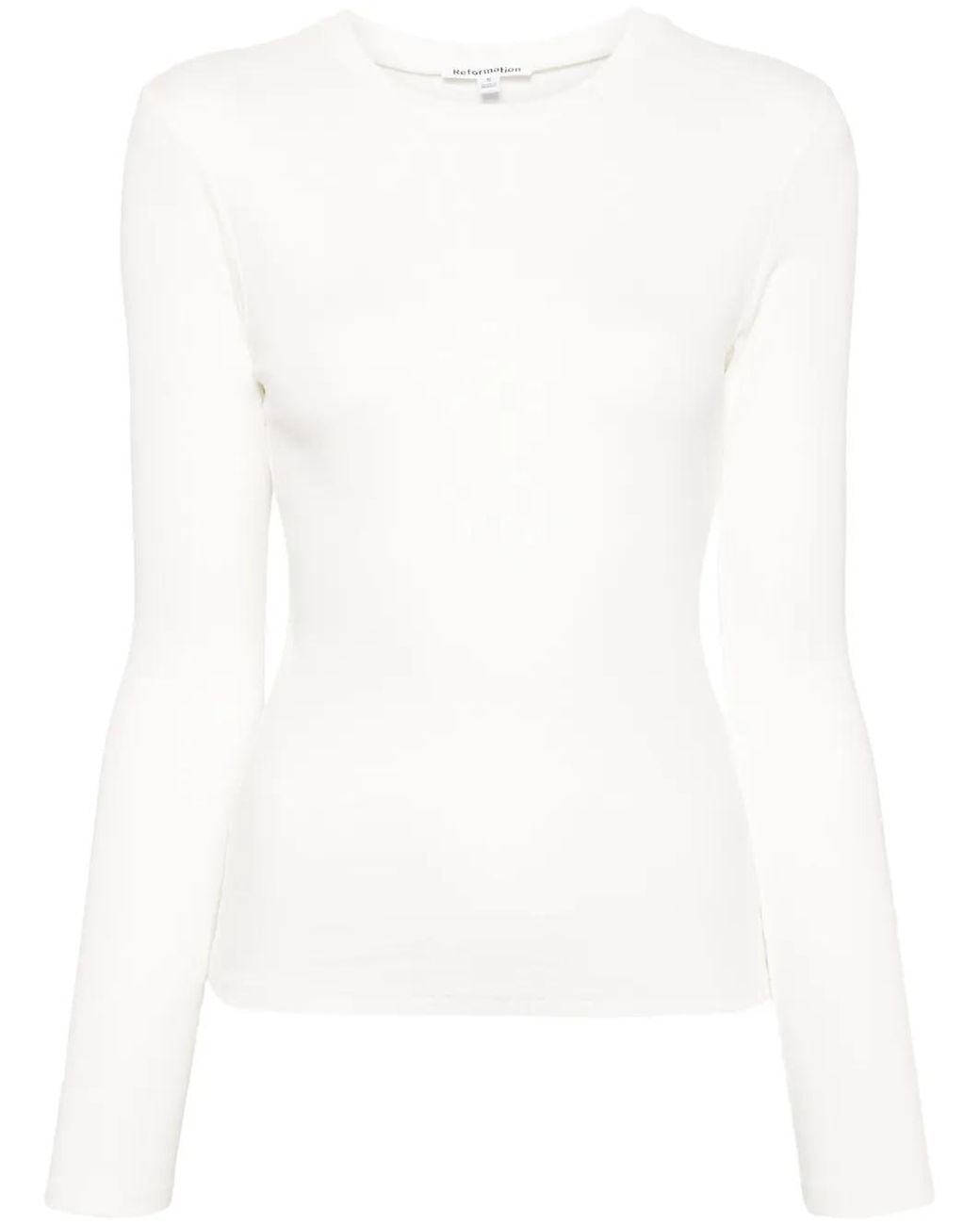 Reformation White Davy Ribbed-Knit Long-Sleeve T-Shirt