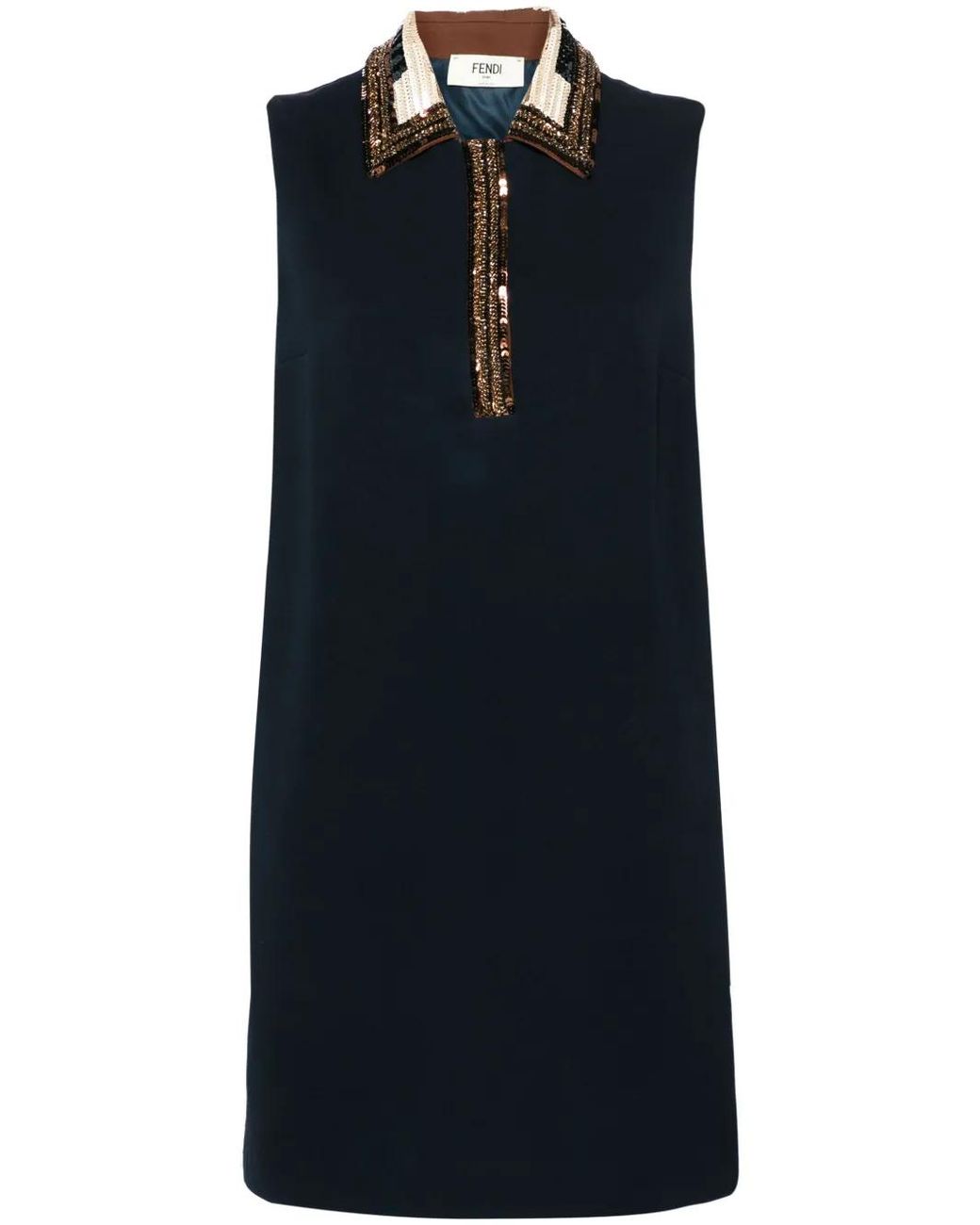 Fendi Blue Sequined-Trim Polo Minidress