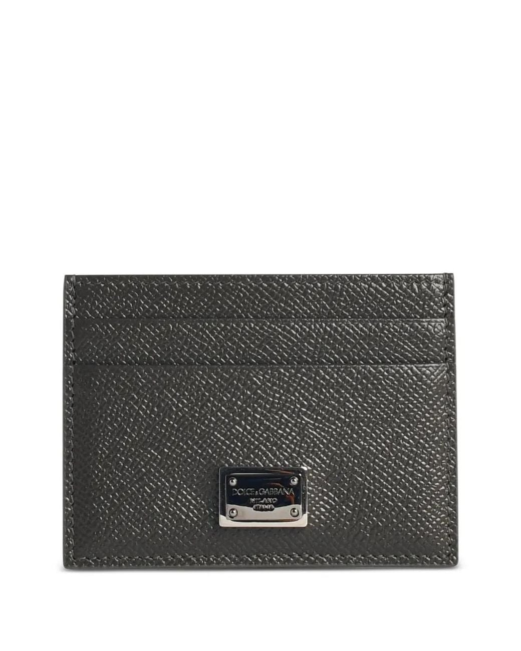Dolce & Gabbana Gray Dauphine Logo-Plaque Grained-Leather Card Holder for men