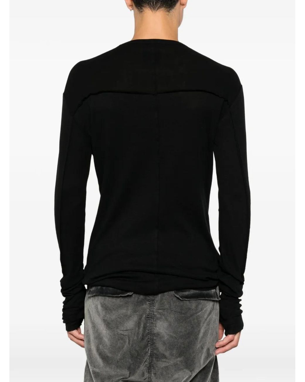 Thom Krom Black Thumb-Slot Raw-Edge Long-Sleeve T-Shirt for men