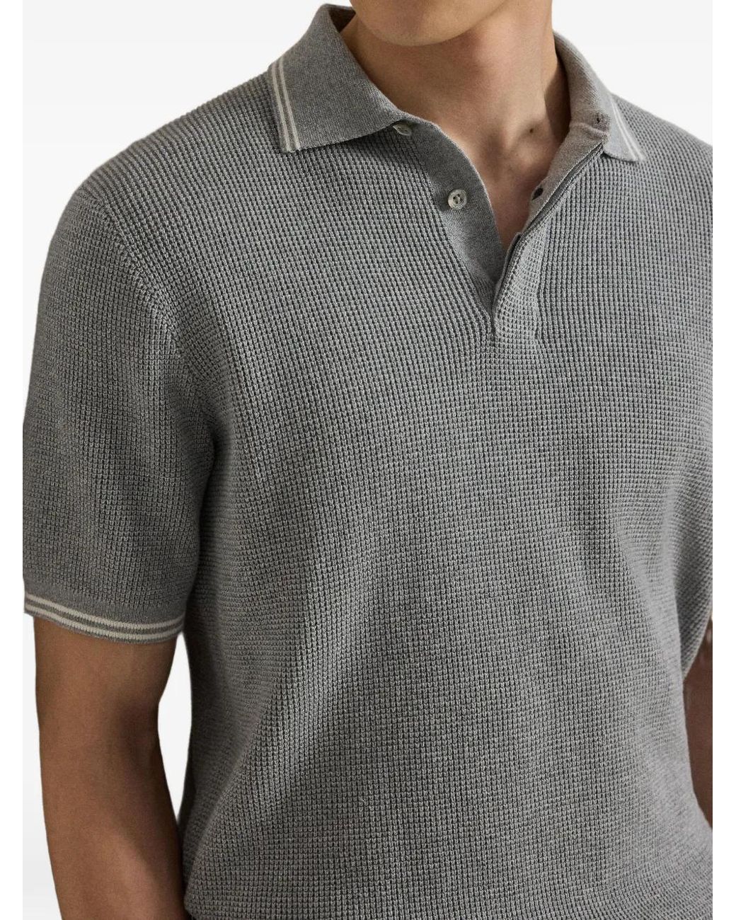 Ralph Lauren Gray Waffle-Knit Cotton Polo Shirt for men