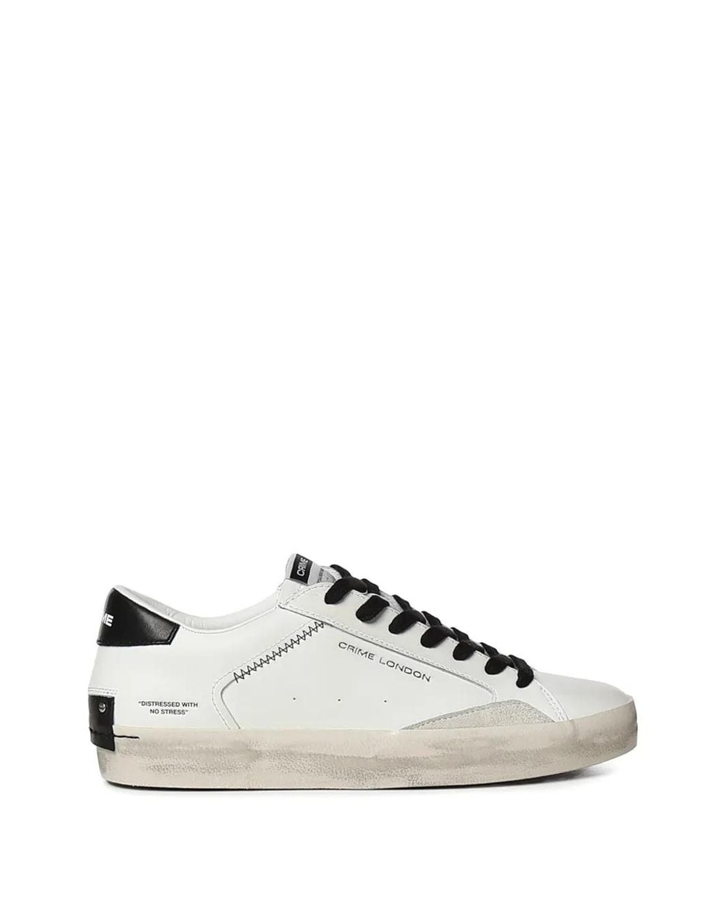 Crime London White Distressed Leather Sneakers for men