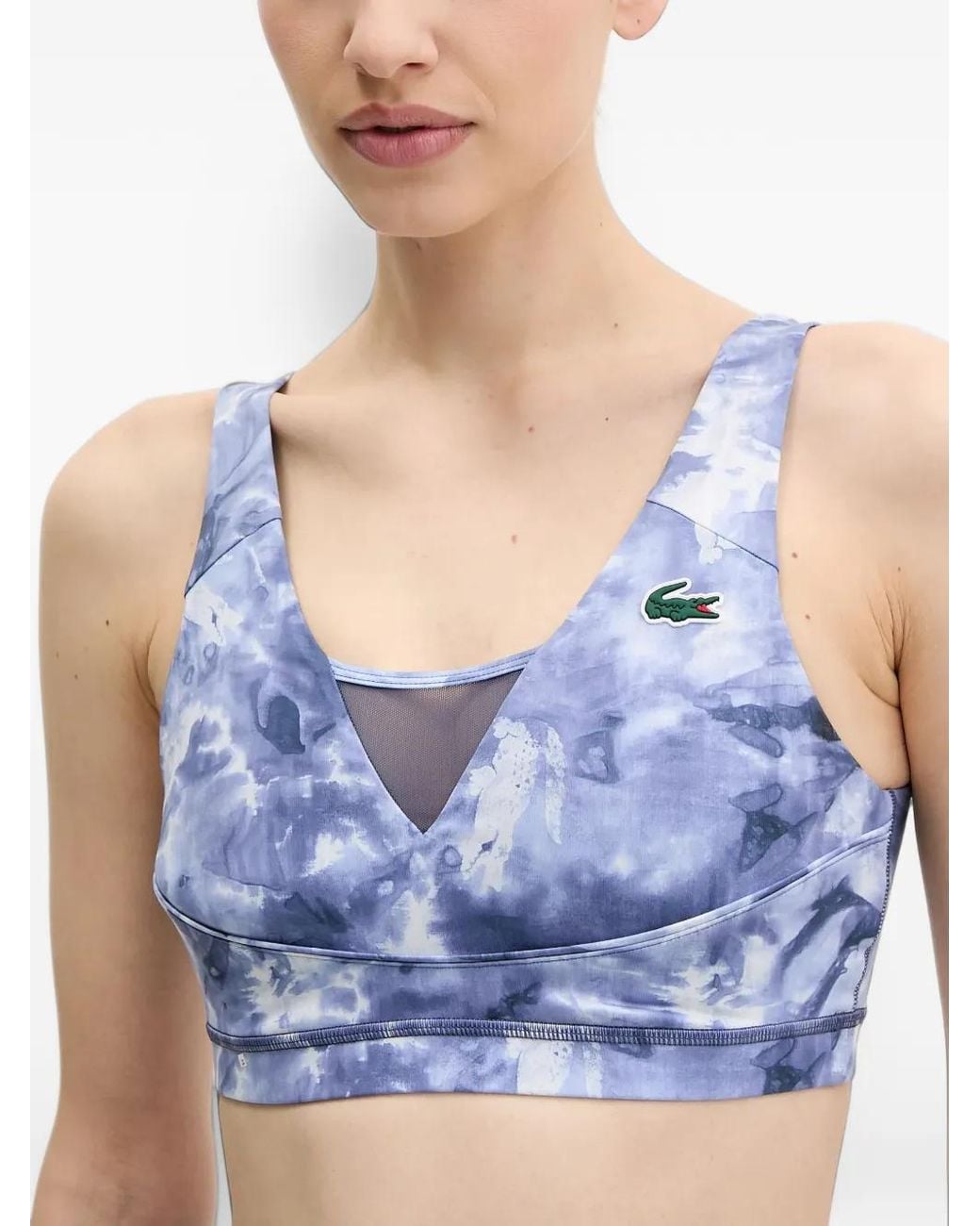 Lacoste Blue Tie-Dye Logo-Patch Sports Bra