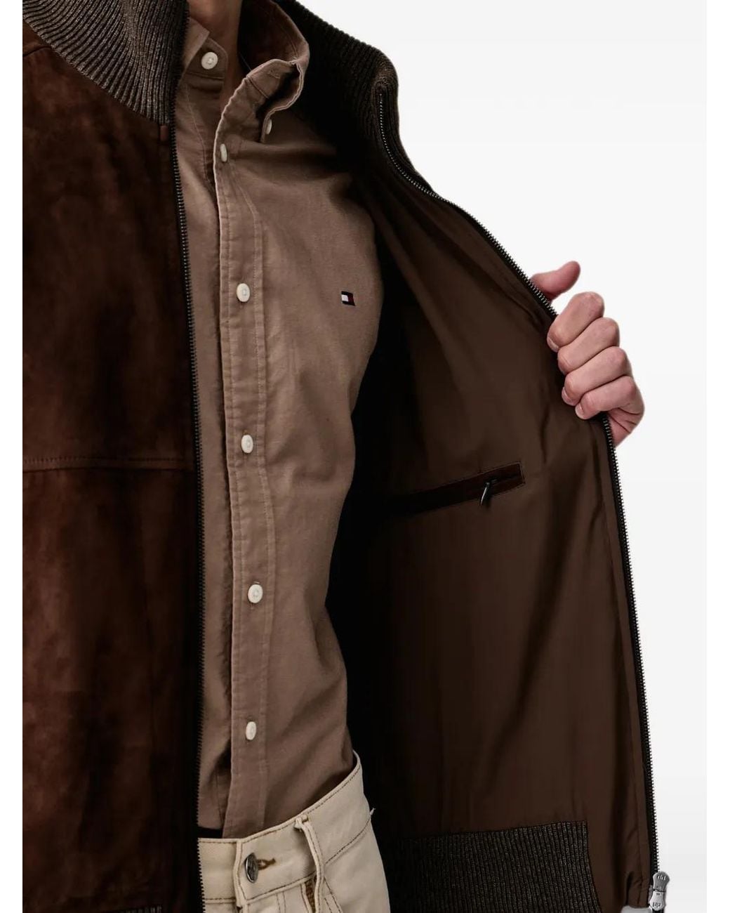 Paul & Shark Brown Suede-Panelled Ribbed-Knit Jacket for men