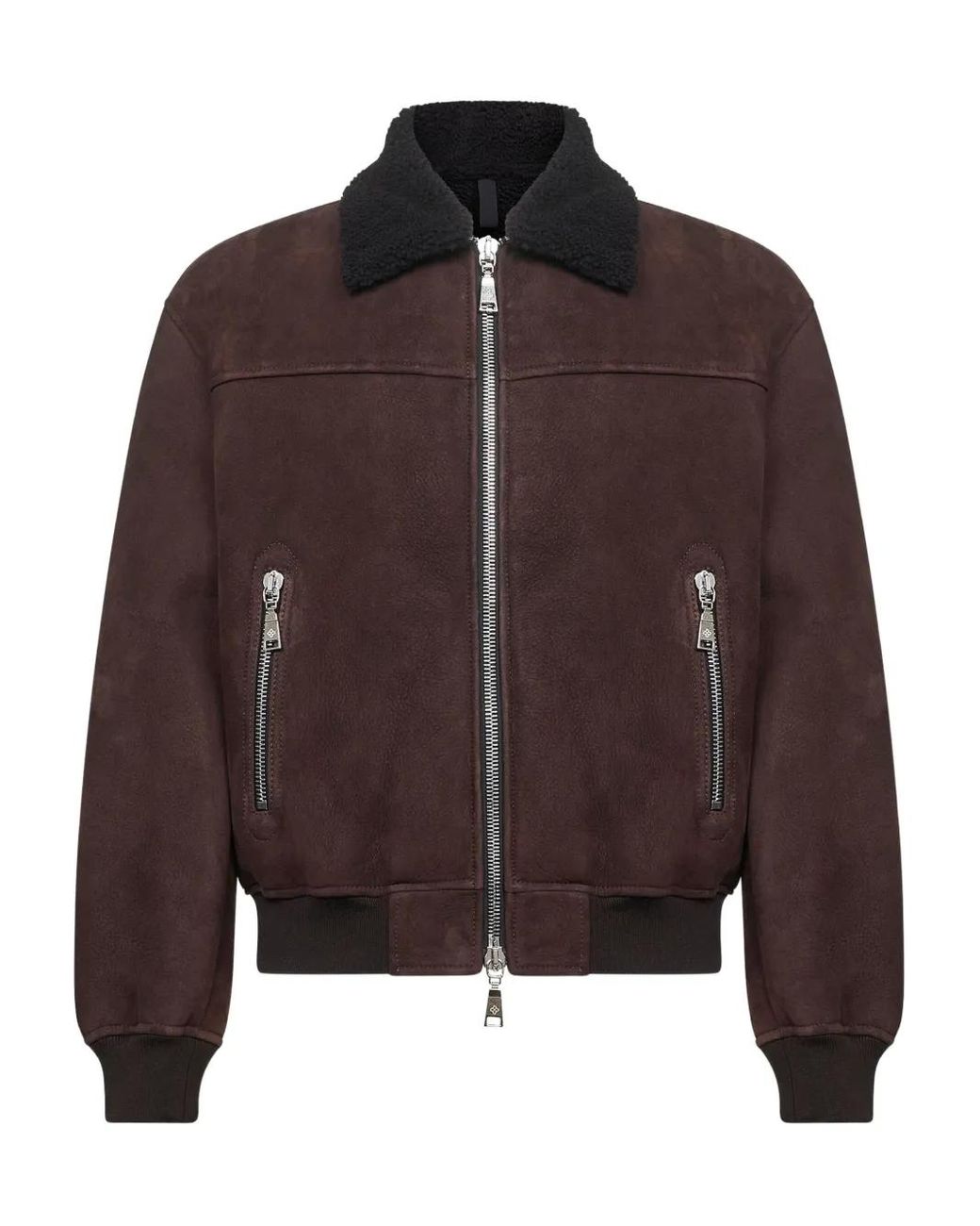 Tagliatore Brown Shearling-Collar Bomber Jacket for men