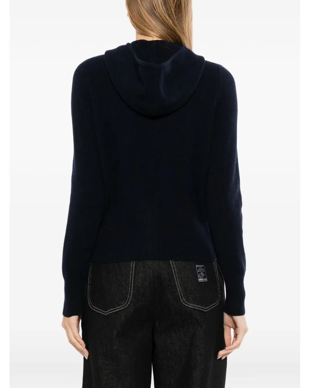 N.Peal Cashmere Black Hoodie Honeycomb À Fermeture Zippée