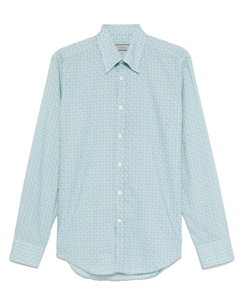 Canali Overhemd Met Bladerprint in het Blue voor heren