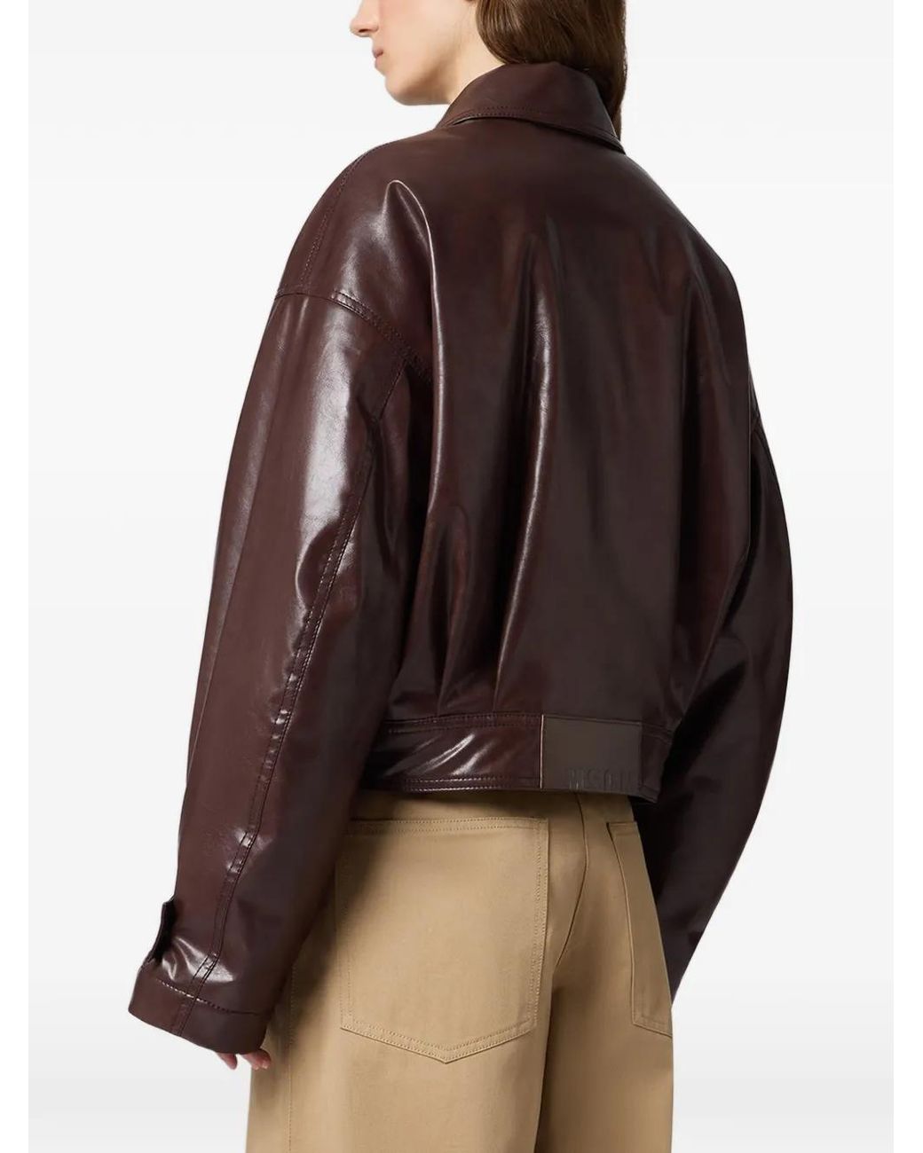 MSGM Brown Logo-Patch Cropped Jacket