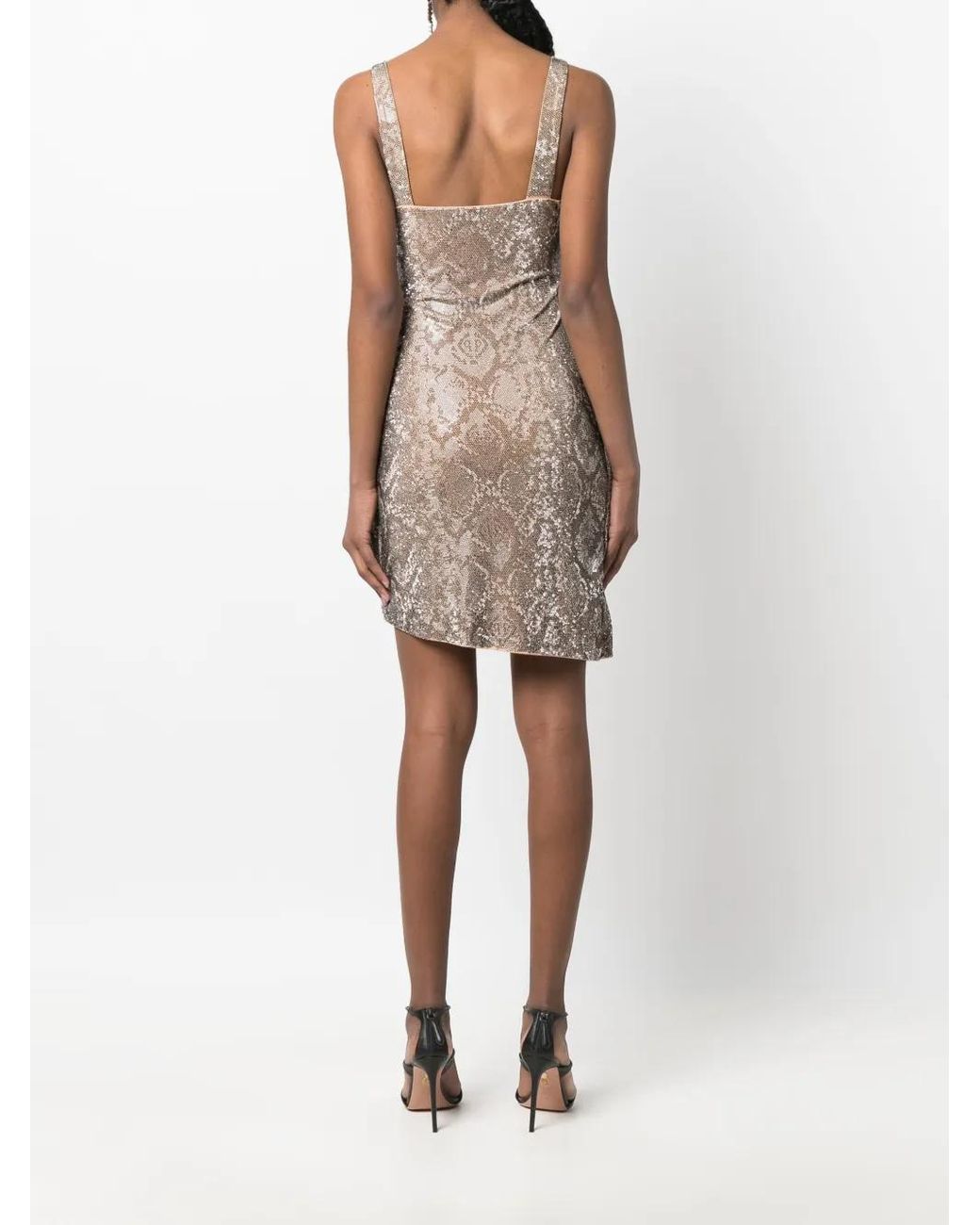 Philipp Plein Natural Python-Print Embellished Mini Dress