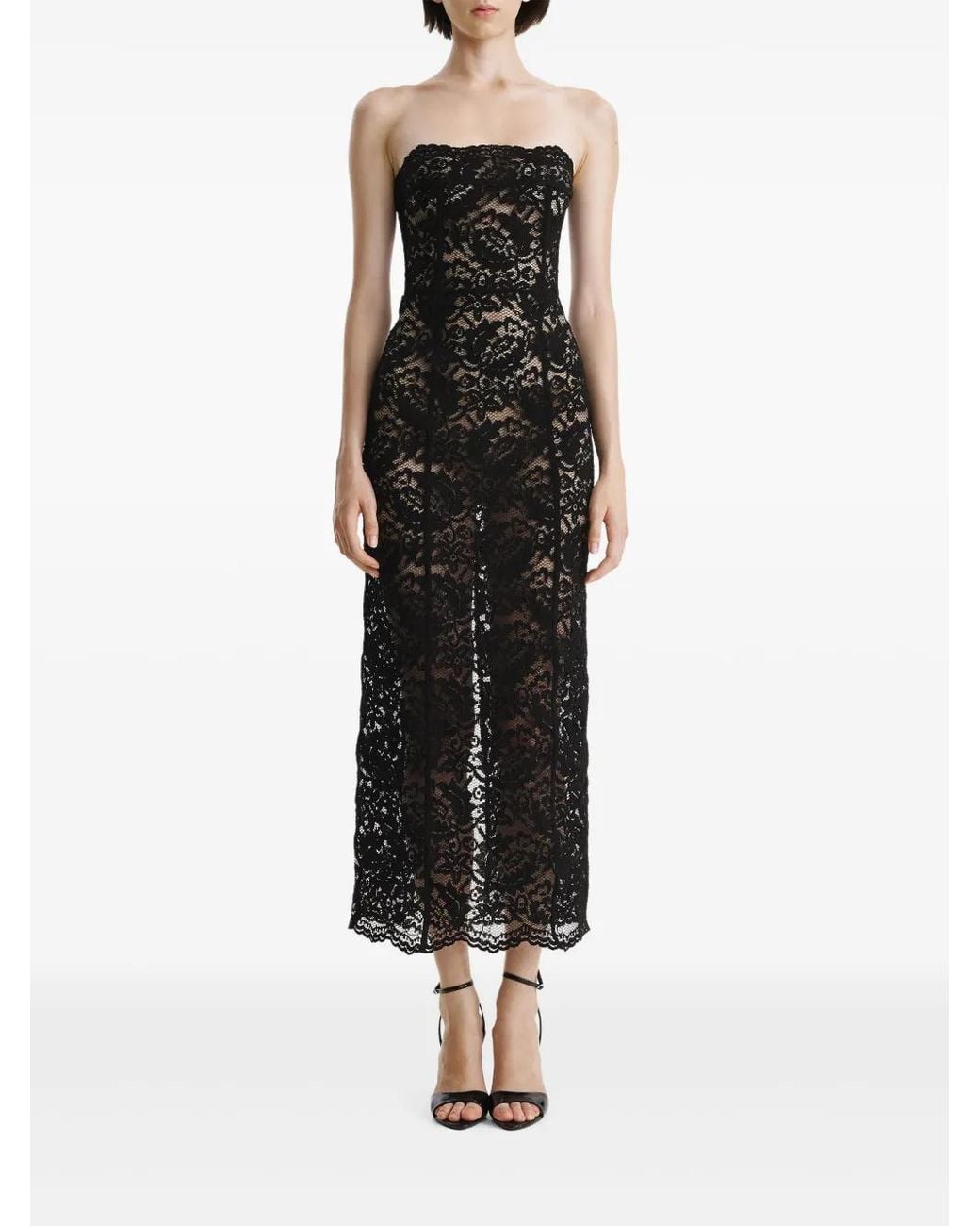 2310 STUDIO Lace-Up Lace Midi Dress in Black | Lyst