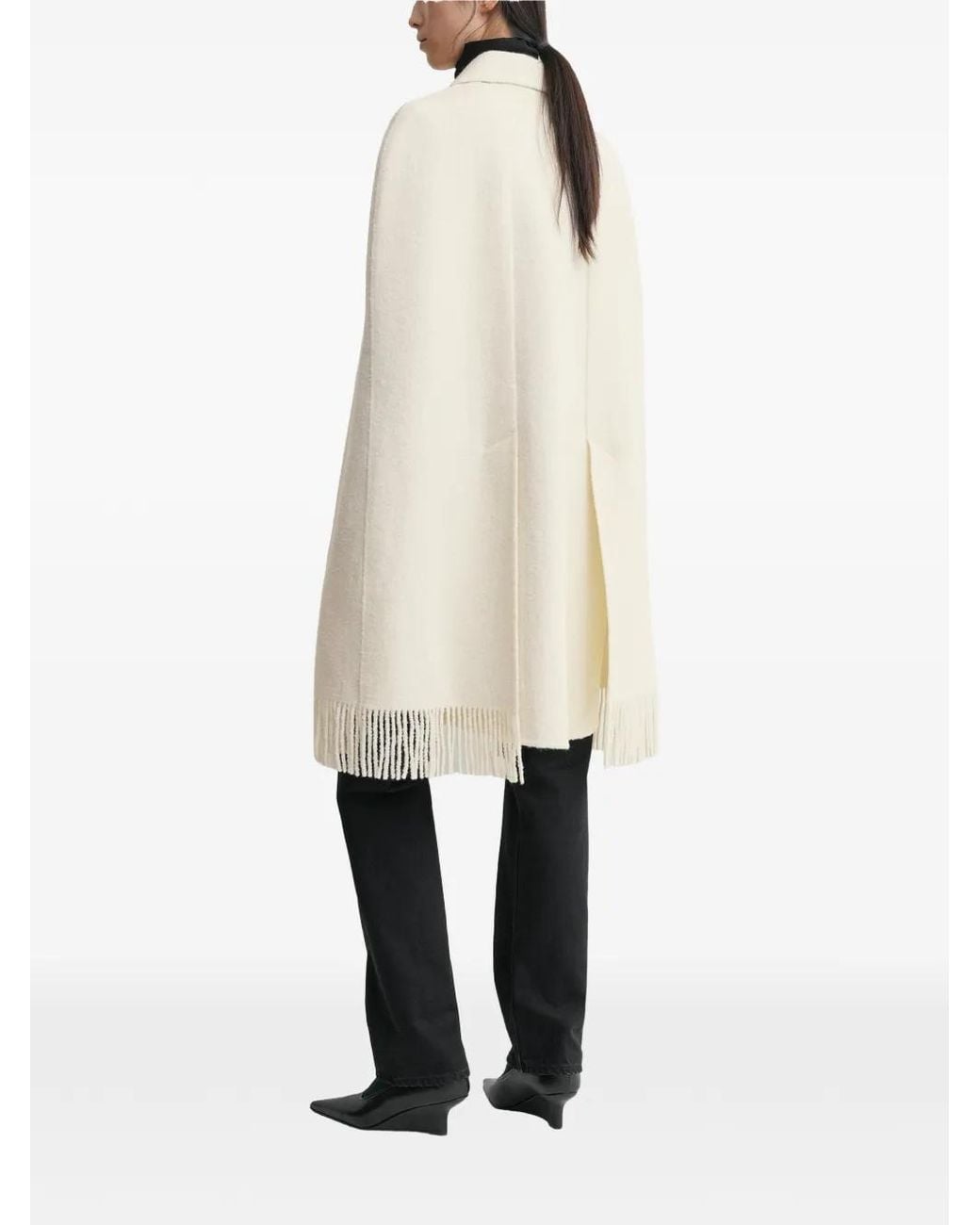 Totême White Fringe Cape Coat