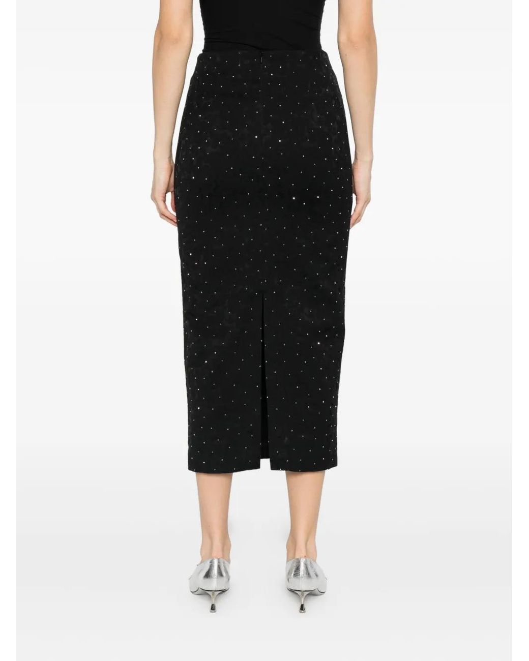 Nissa Black Embellished-Brocade Midi Skirt