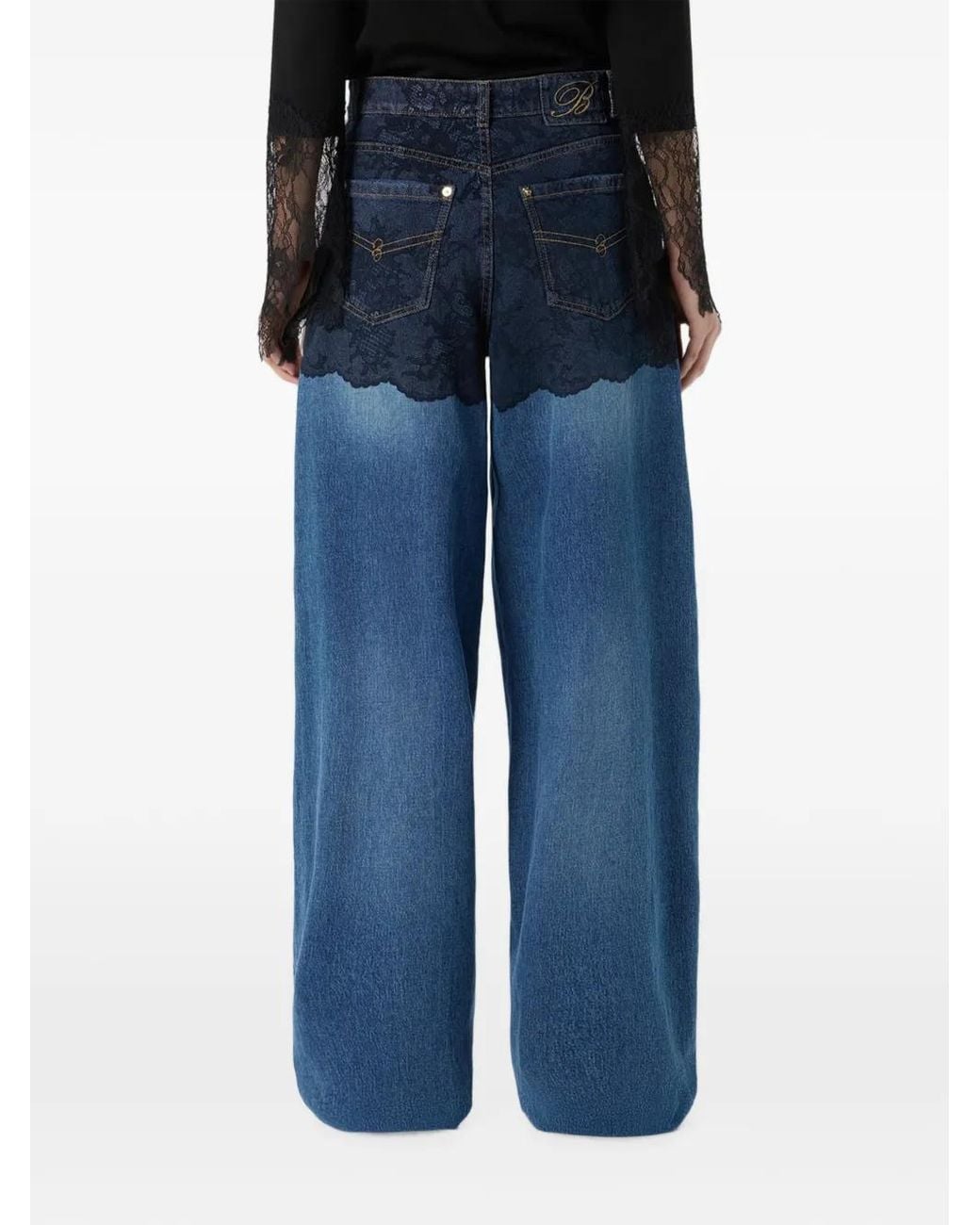 Blumarine Blue Jean À Imprimé Dentelle En Trompe-L'Œil