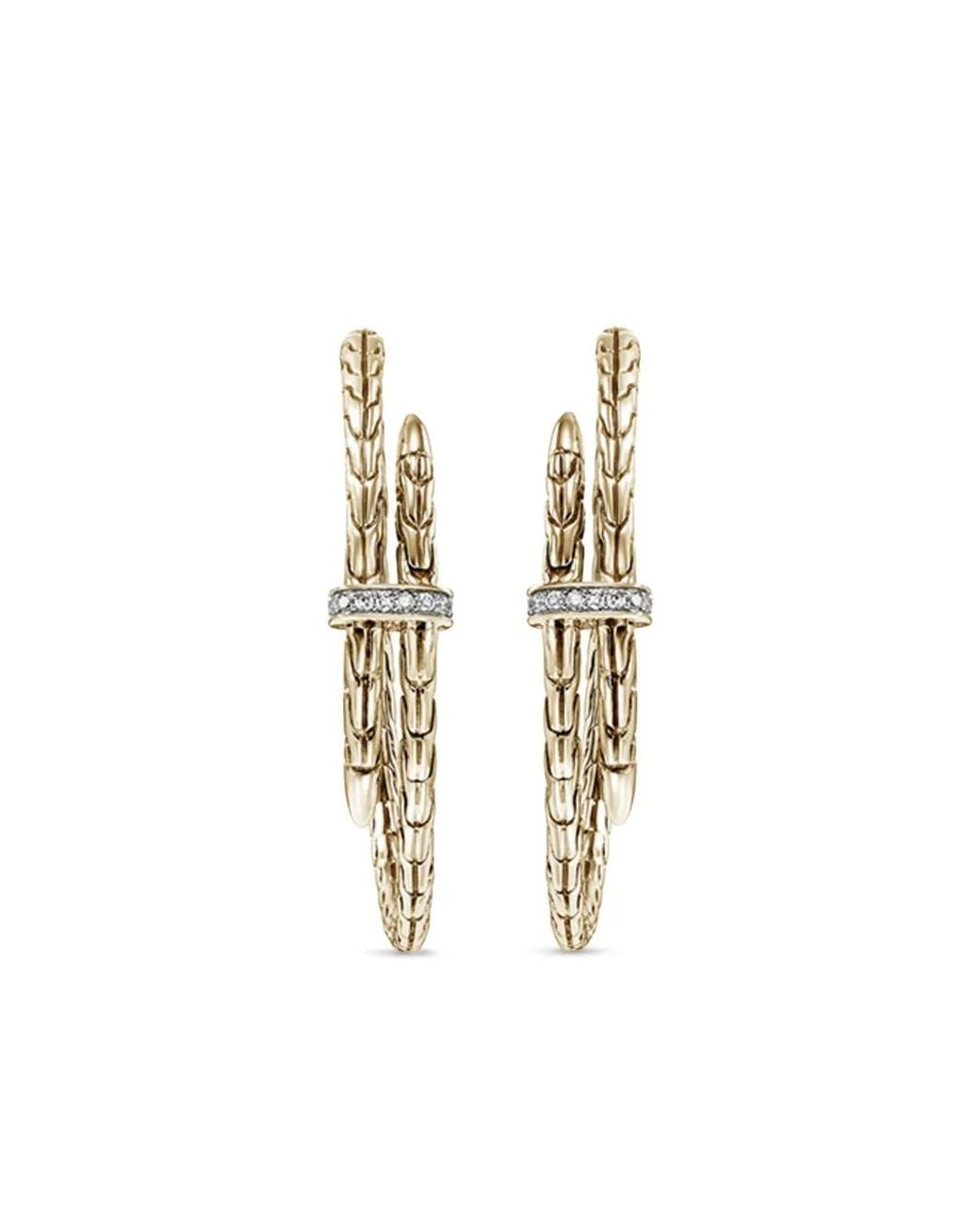 John Hardy Metallic 14Kt Spear Diamond Hoop Earrings