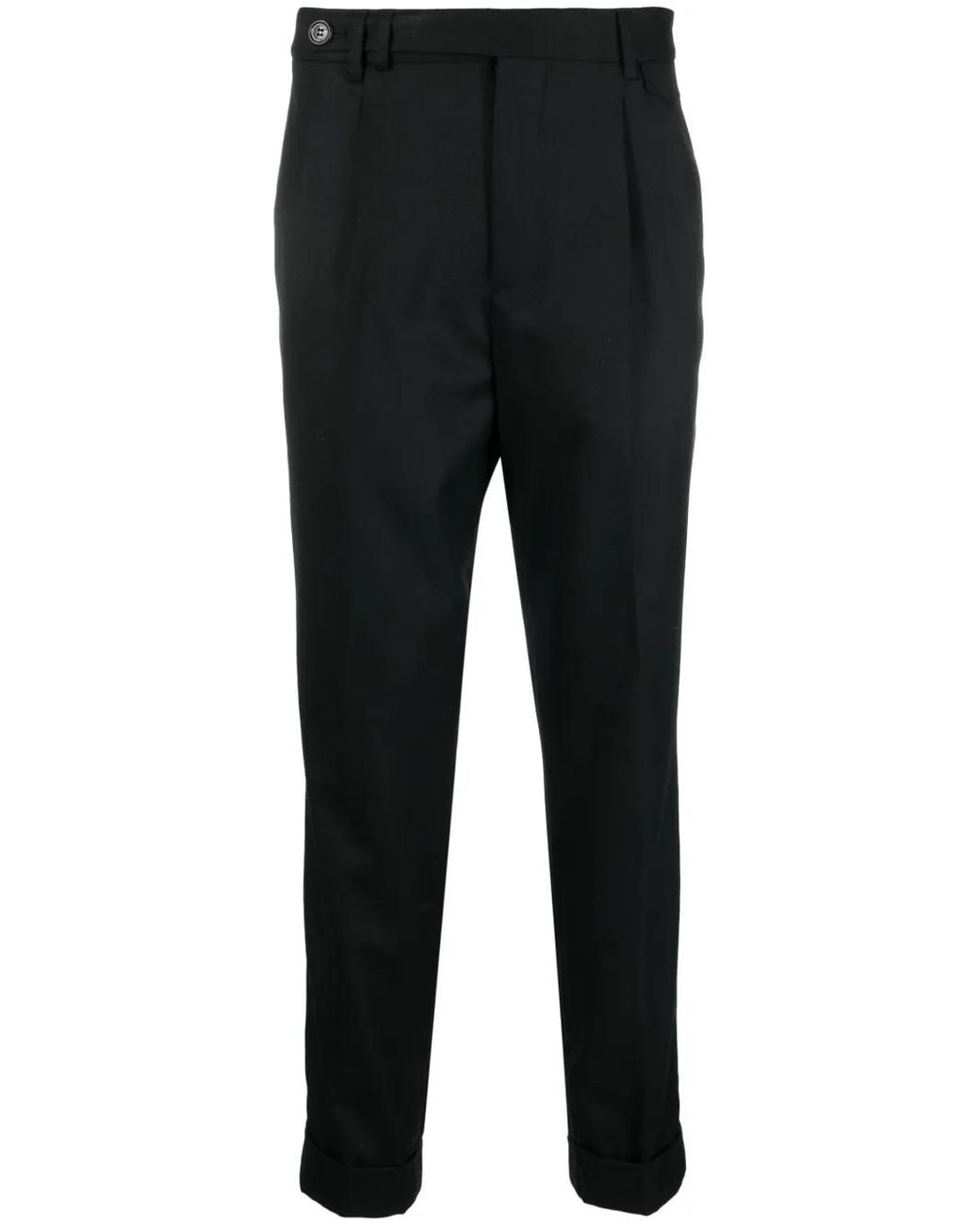 Brunello Cucinelli Black Cropped Virgin-Wool Tapered Trousers for men