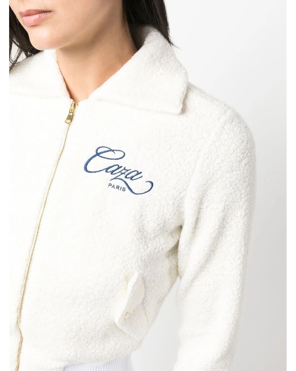Casablanca White Embroidered-Logo Zip-Fastening Jacket