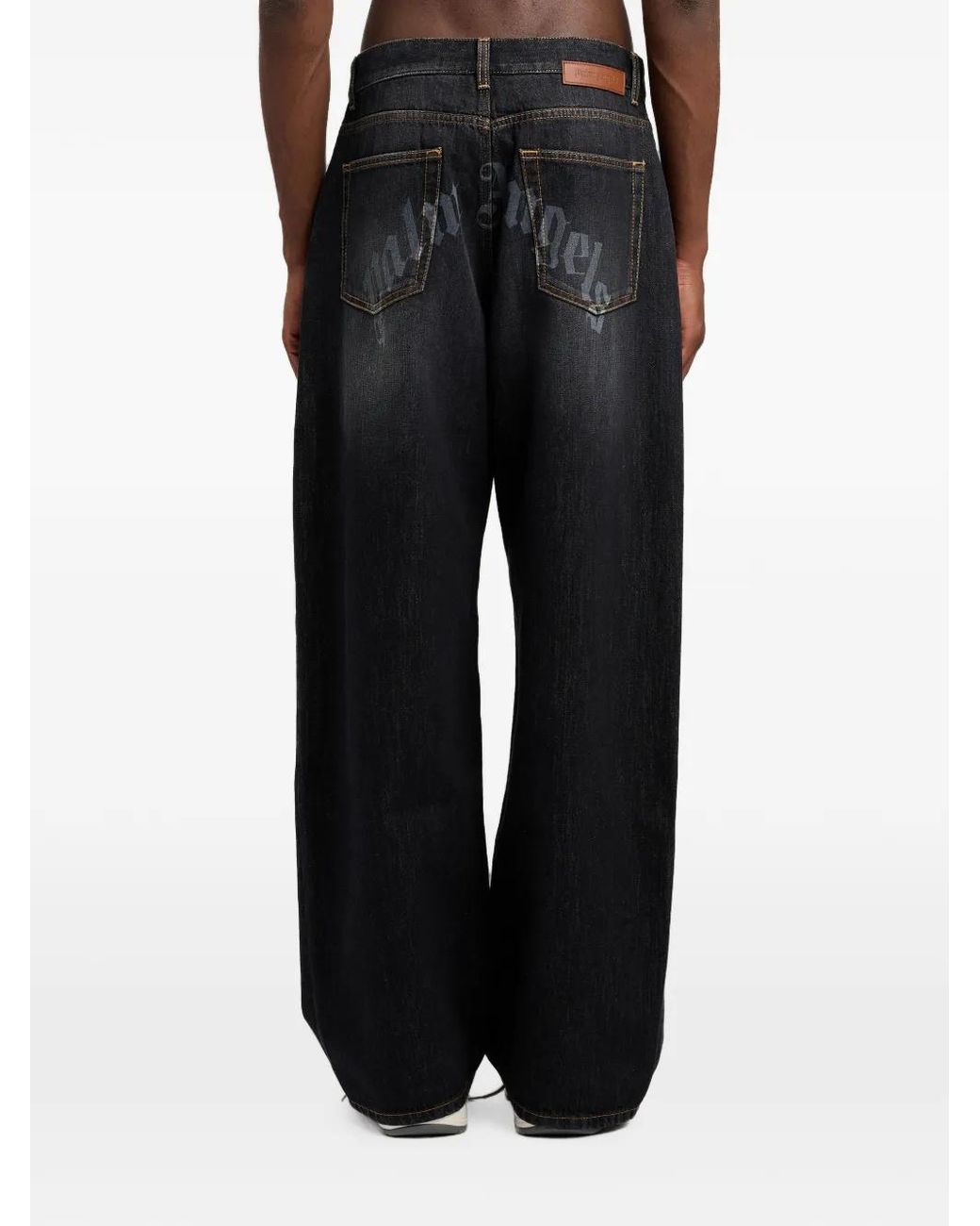 Palm Angels Blue Curved Logo Loose Jeans for men