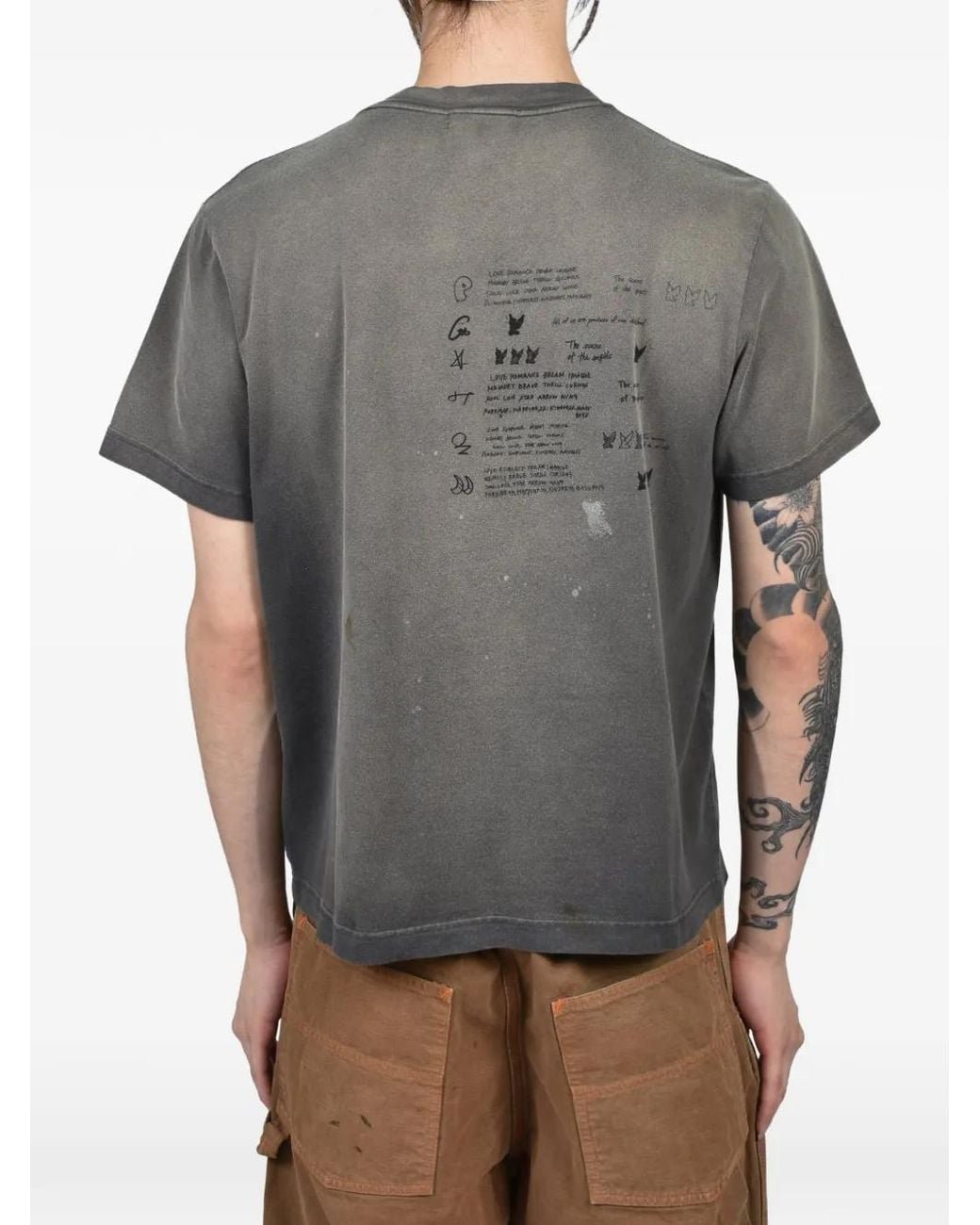 MASU Gray T-Shirt Délavé À Ange Brodé for men