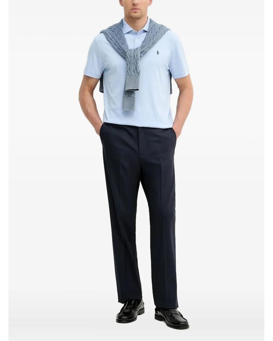 Polo Ralph Lauren Blue Logo-Embroidery Patterned Polo Shirt for men