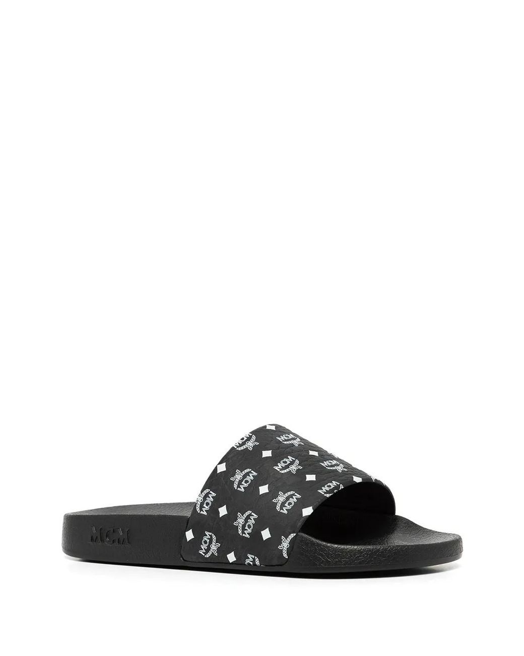 MCM Black Monogram-Print Slides