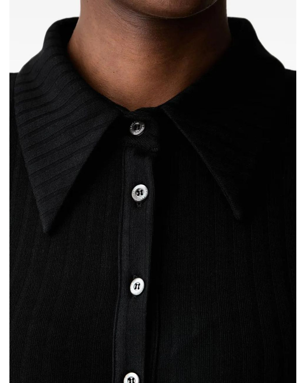 La Mania Black Ribbed-Knit Long-Sleeve Polo Shirt