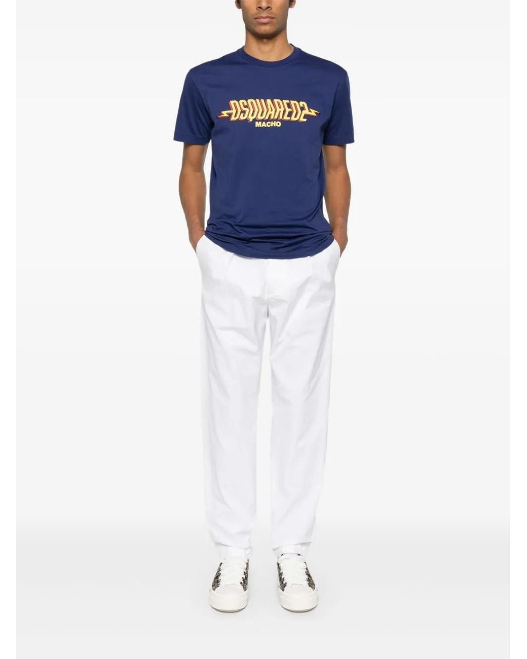 DSquared² White Pleated Cotton Trousers for men