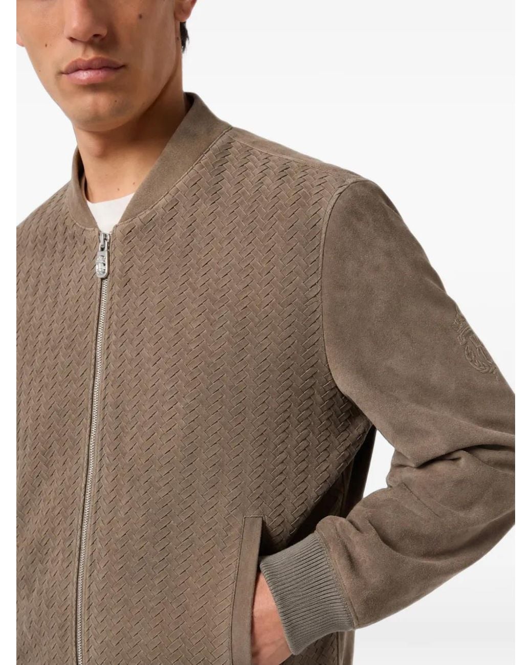 Billionaire Brown Woven-Panel Alexander Leather Jacket for men