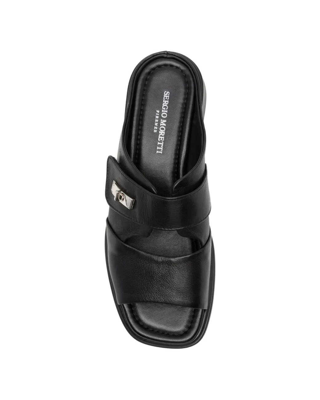 SERGIO MORETTI FIRENZE Black Turn-Lock Leather Sandals