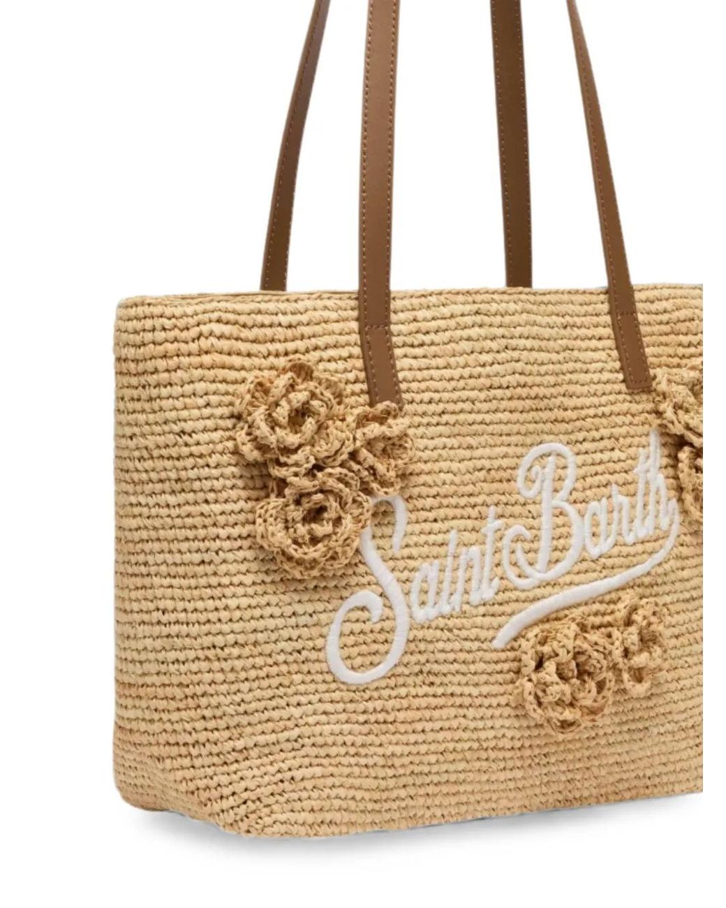 Mc2 Saint Barth Natural Sac Porté Épaule Raffia City À Fleurs Appliquées