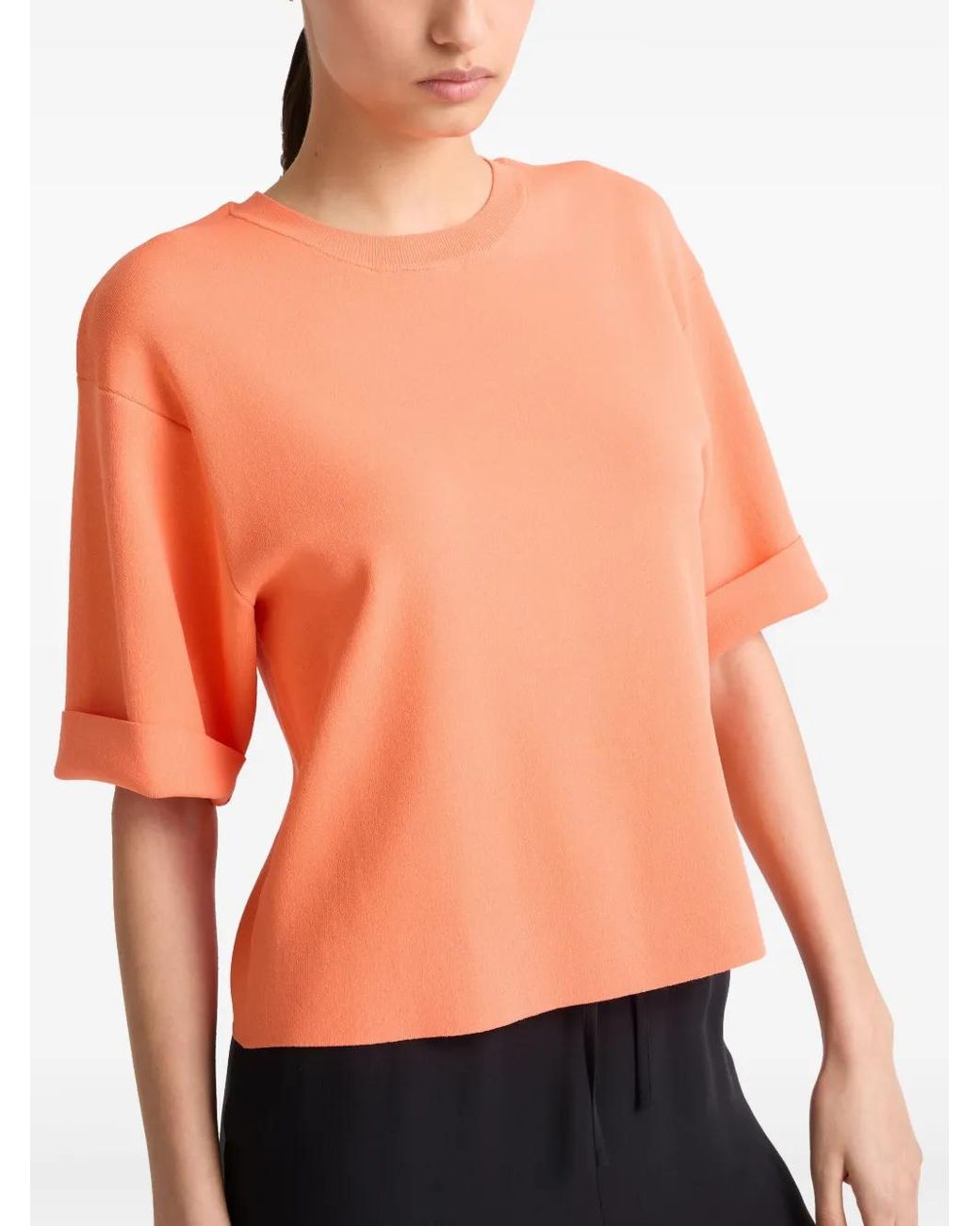 Yves Salomon Orange T-Shirt Crop En Maille