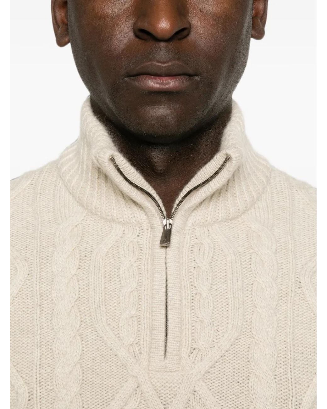 Bompard White Cable-Knit Zip-Neck Sweater for men