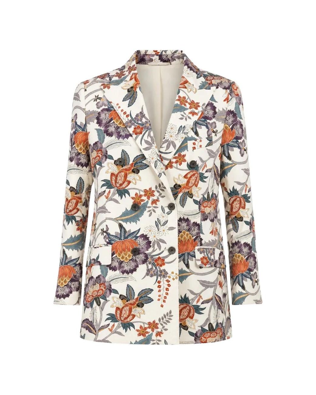 Ibrigu White Blazer Croisé À Fleurs